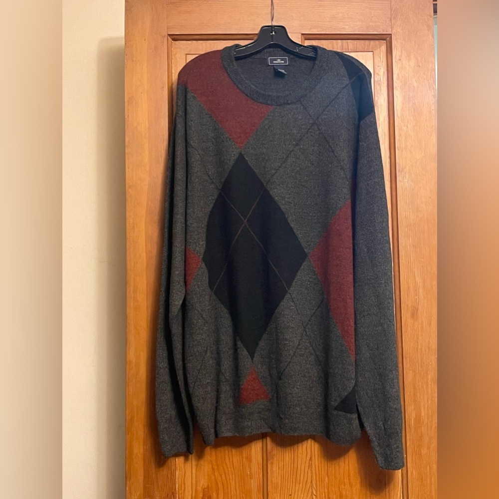 Dockers’ Men’s 2XLT Grey V-Neck Argyle Sweater - Super Soft 100% Acrylic